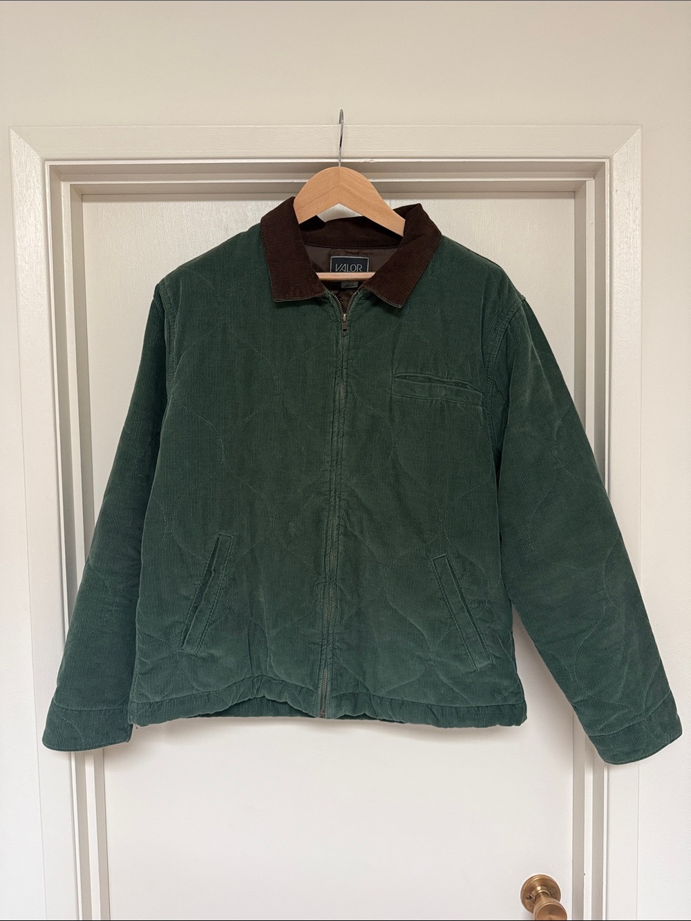 Men's Dark Green Corduroy Field Jacket with Brown Collar